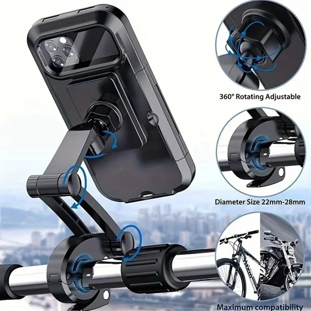 Adjustable Bike Phone Mount 360 Rotatable Retractable Arm Motorcycle Phone Holder Waterproof Shockproof with Touchscreen