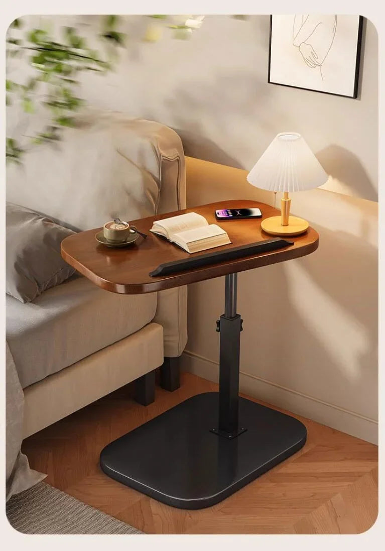 Modern Adjustable Height Sofa Side Table Multifunctional Woody Rotating Foldable Desktop for Living Room Bedroom Home Office