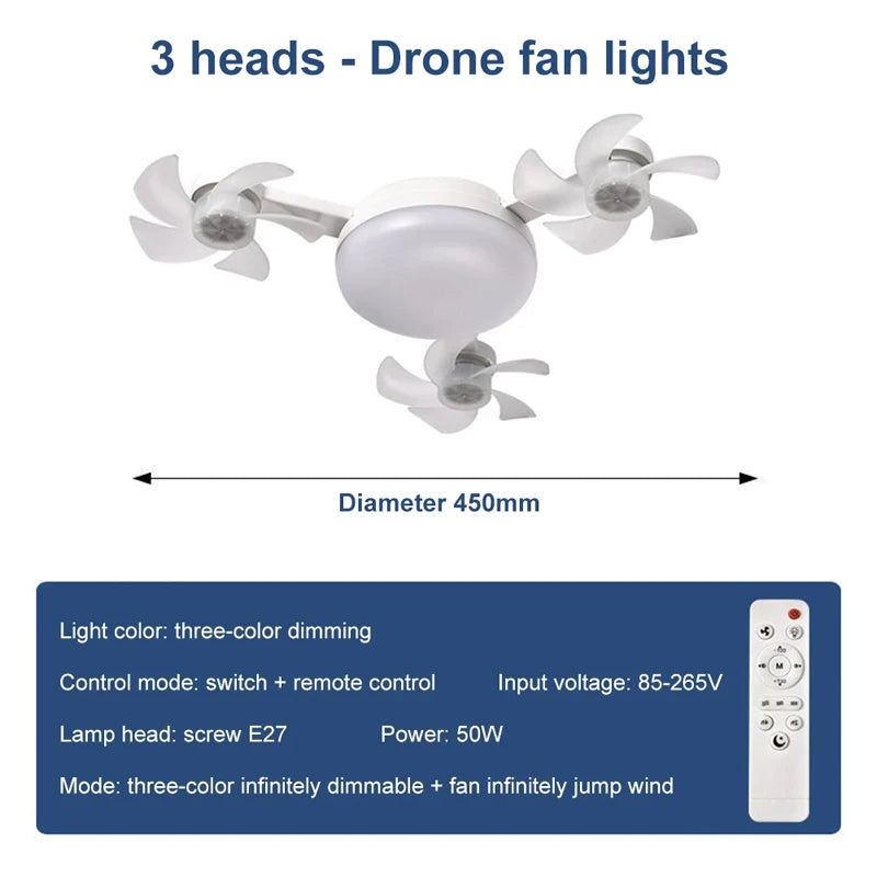 Drone E27 Ceiling Lamp With Remote Control Electric Fan Light Home Decor Bedroom Children's Study Dining Living Room Fan Lights
