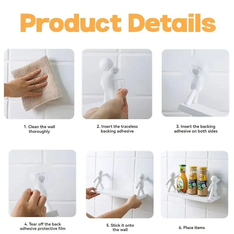 1pc Small Person Storage Rack Cartoon Non Punch Storage Rack Toilet Bathroom Cosmetics Storage Rack Seasoning Jar Sorting Rack