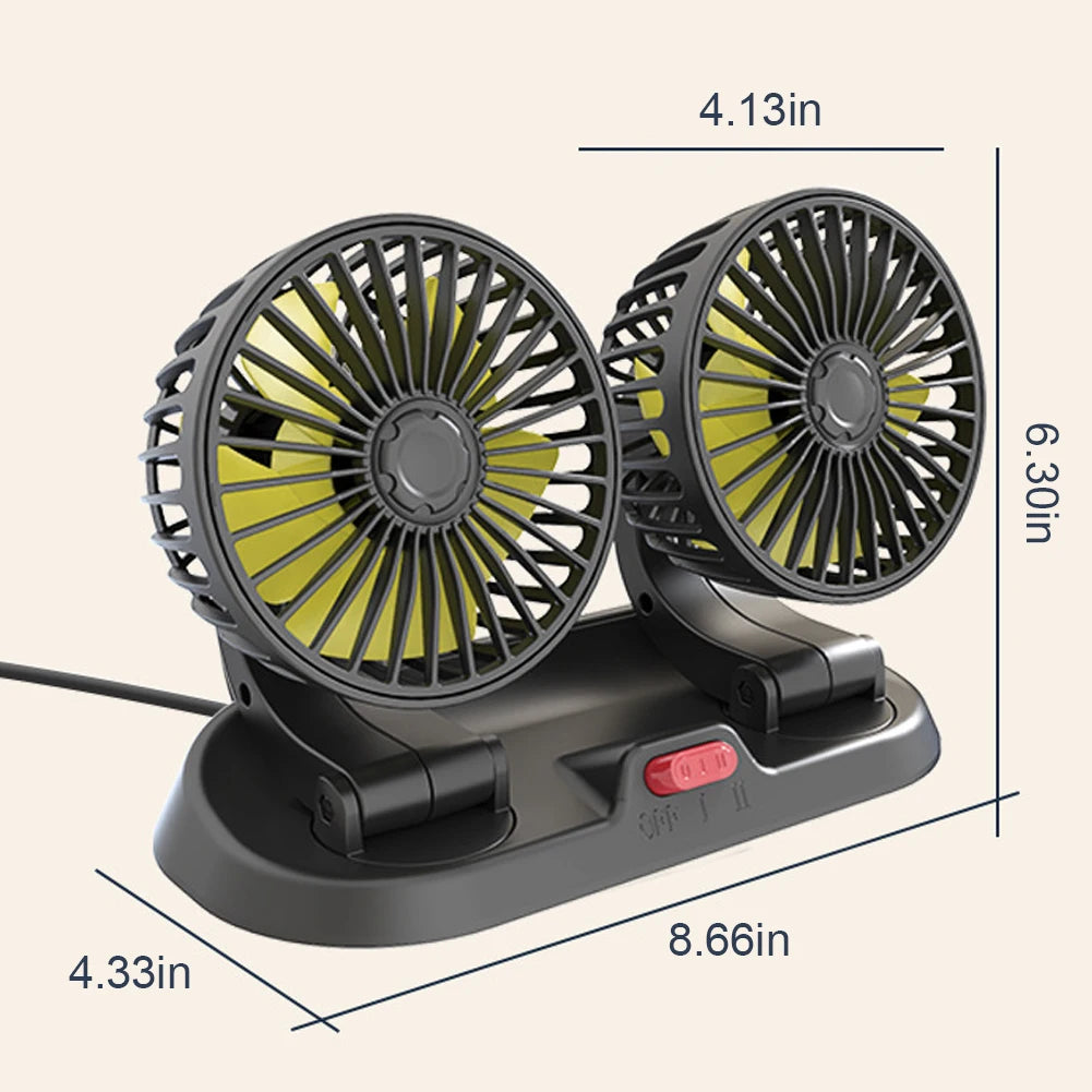Dual-Head Car Fan 5V Cooling Car Fan 12V Cigarette Lighter 360° Rotatable Mini Ventilador Low Noise Universal Fan