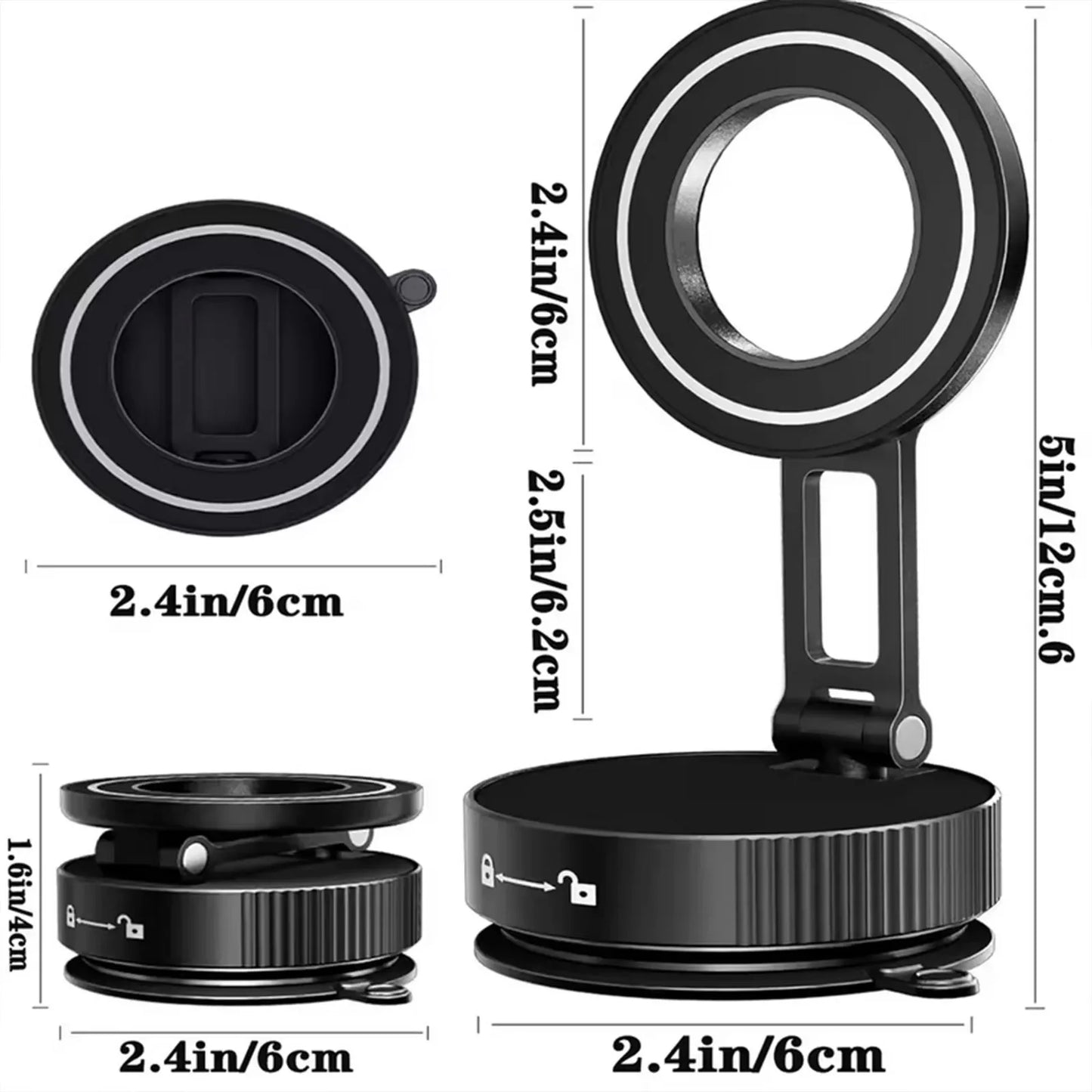 Super Strong Vacuum Suction Cup Magnetic Phone Holder 360° Rotatable Adjustable Foldable Car Phone Stand