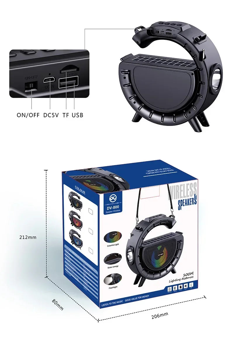 Portable Outdoor Solar Powered Bluetooth Speaker Flashlight Player Wireless Card Insertion Sound Box Handy Card Reader Speaker