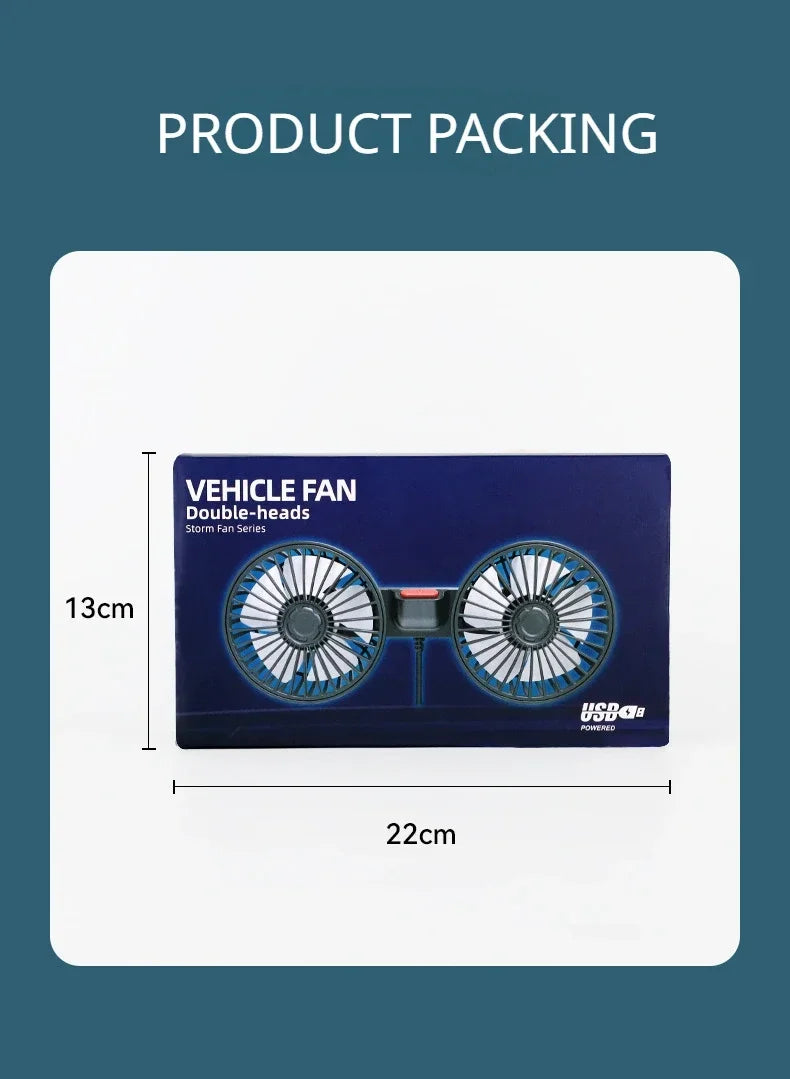 12V 24V Car Fan USB Charge Dual Head Fan 360 Degree Rotation 3-speed Car Seat Back Cooling Fan for Summer Car Accessories