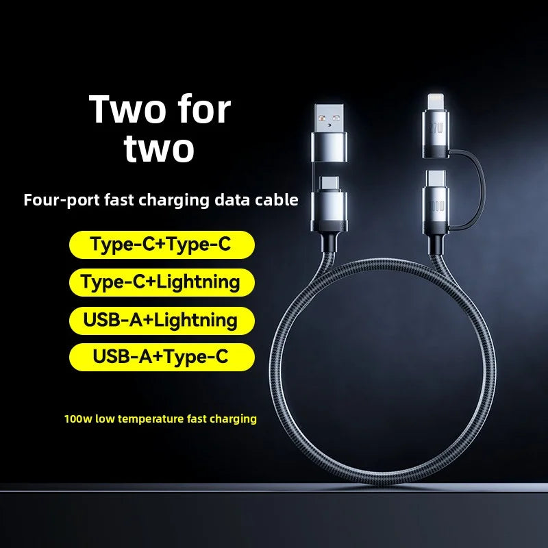 ANSEIP PD 100W USB Type C 4 in 1 Data Cable Fast Charging for iPhone 17 16 15 14 13 Samsung Huawei Xiaomi  Fast Transfer Cable