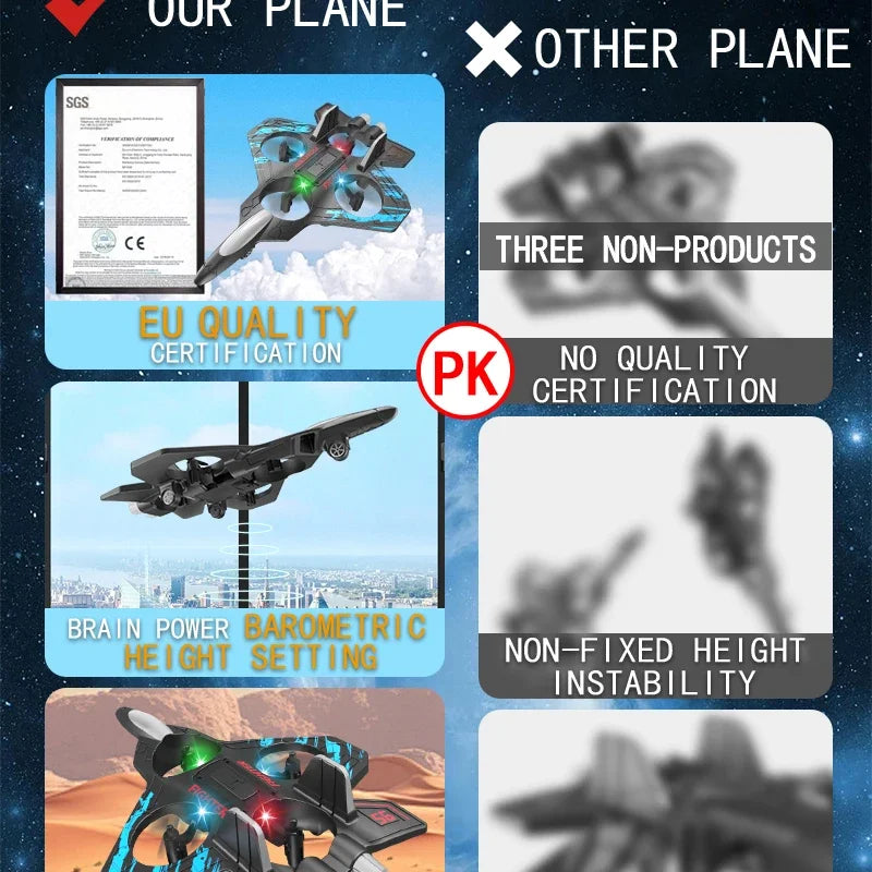 2.4G remote control fighter electric foam glider stunt tumbling UAV hovering helicopter with LED colorful lights aircraft model