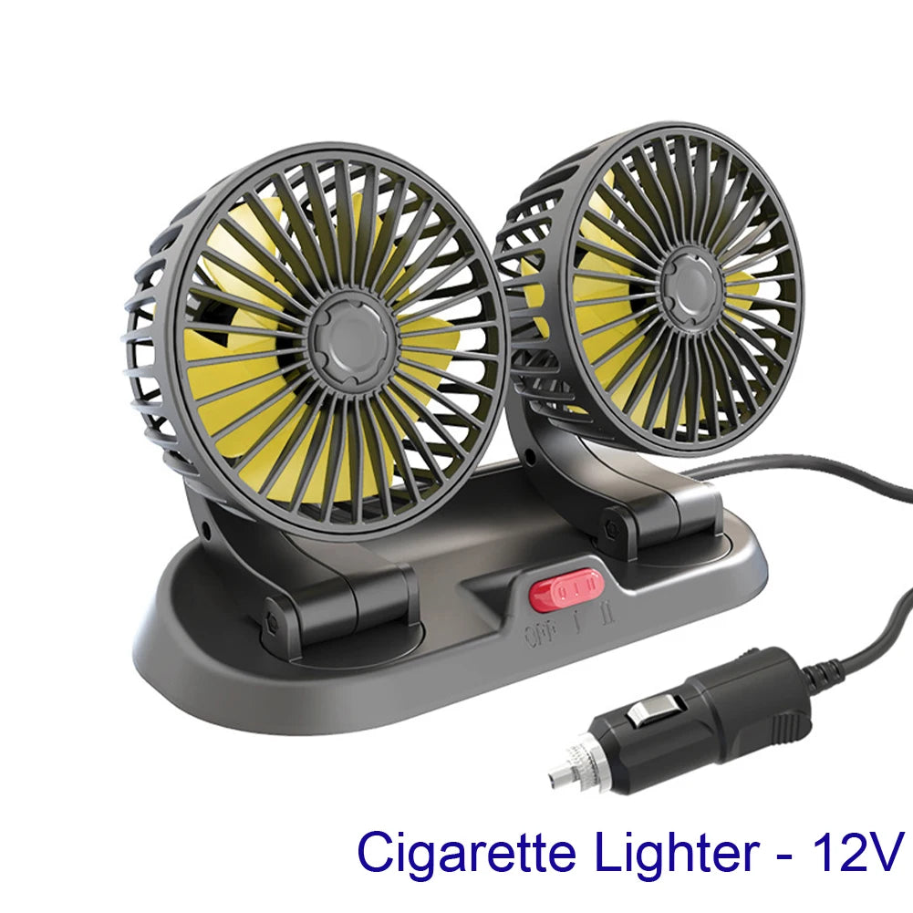 Dual-Head Car Fan 5V Cooling Car Fan 12V Cigarette Lighter 360° Rotatable Mini Ventilador Low Noise Universal Fan