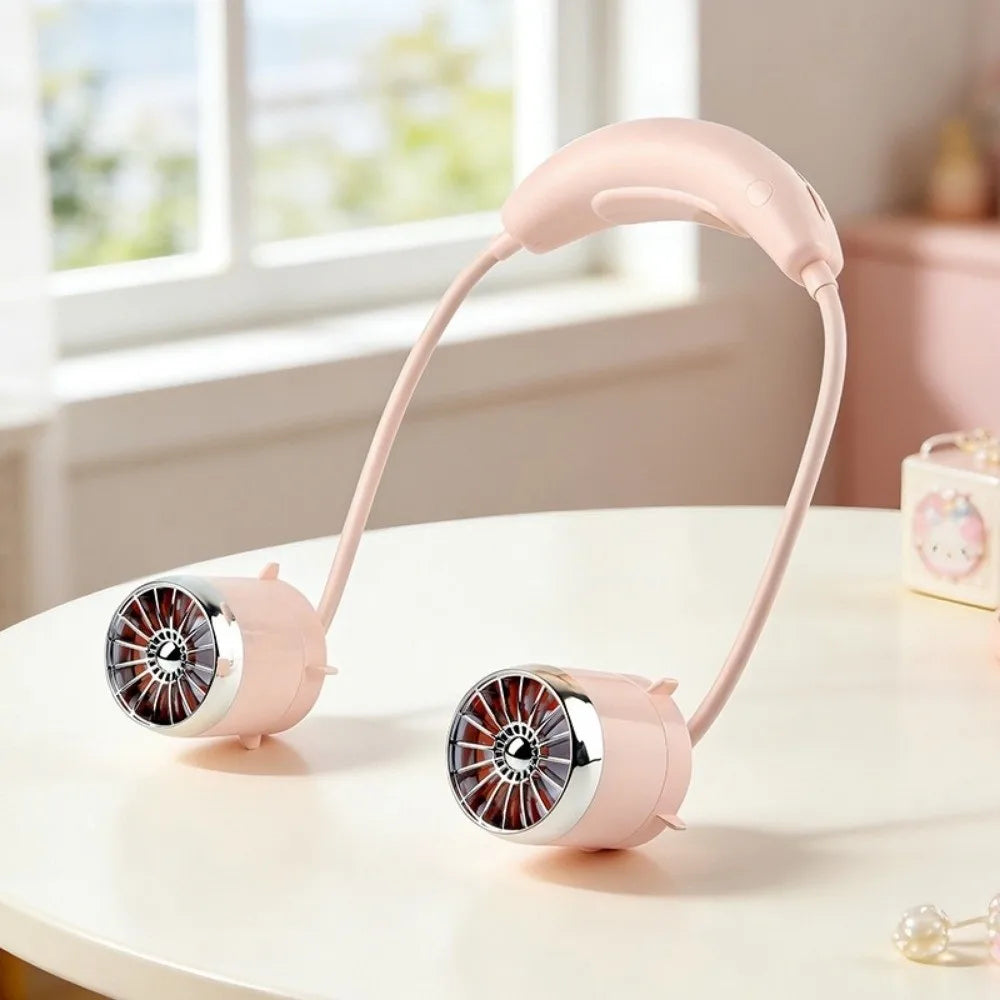 Low Noise Hanging Neck Fan 360° Bendable USB Rechargeable Neck Electric Fan Hands-Free Foldable Around Neck Cooler
