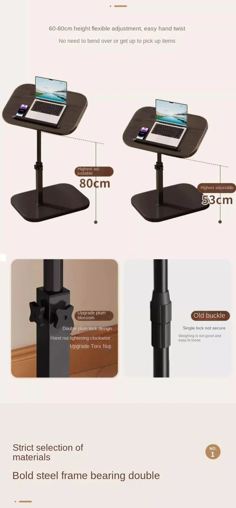 Modern Adjustable Height Sofa Side Table Multifunctional Woody Rotating Foldable Desktop for Living Room Bedroom Home Office