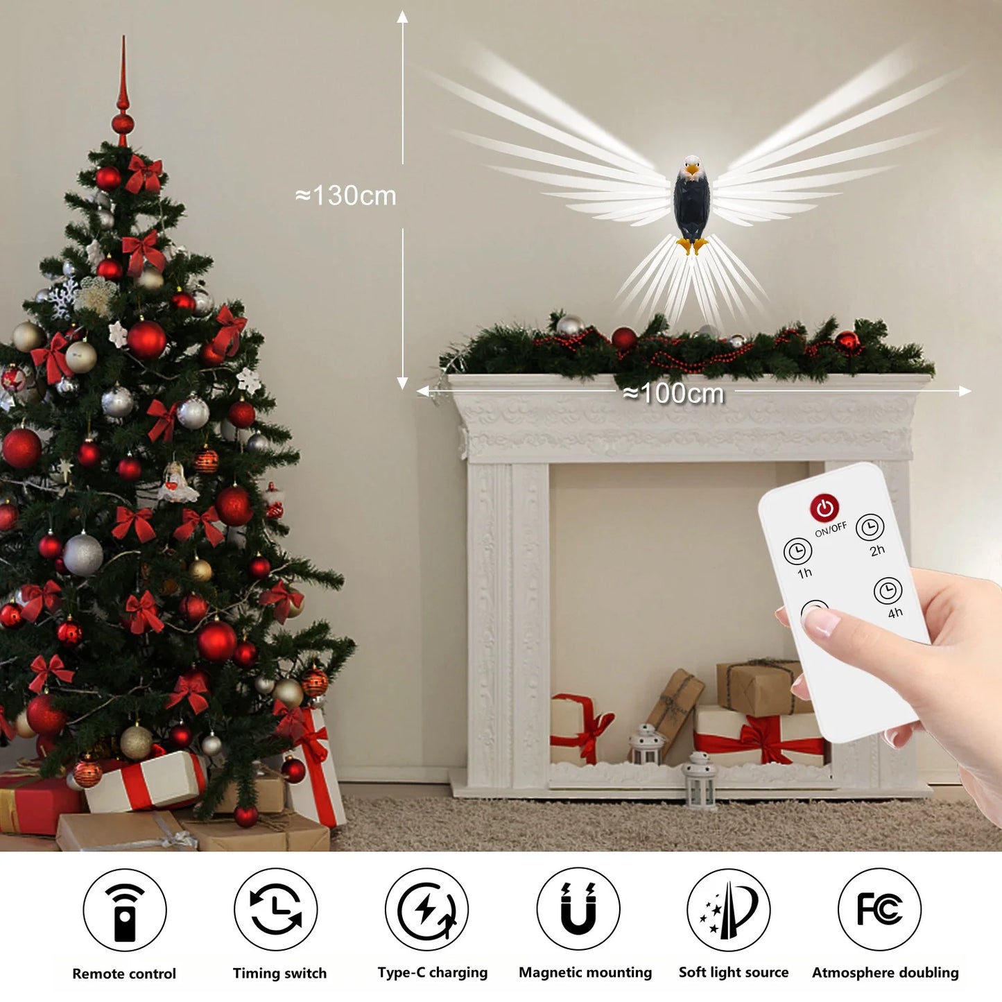 Bald Eagle Night Light Projection Lamp Tape Remote Control Rechargeable Children's Gift Bedroom Decorations Room Decor