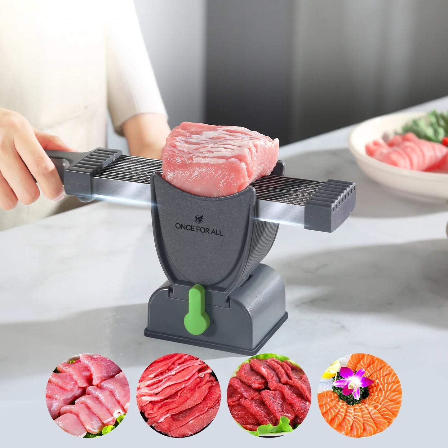 ONCE for All Meat Slicer and Knife Set for Meat Slicing , Manual Fresh Meat Cutter, Slicer for Beef, Pork, Chicken Breast