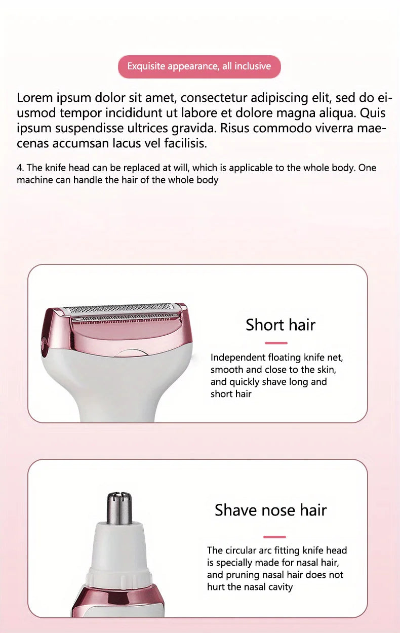 4-in-1 ladies 'multifunctional electric hair remover set Ladies bikini trimmer USB charging eyebrows nose hair face leg portable