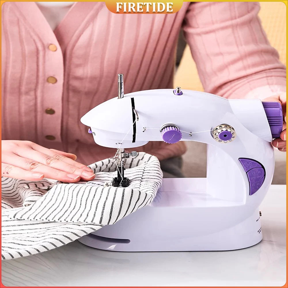 Mini Sewing Machine with Extension Station Table for Beginners, Home Double Speed Foot Pedal Straight Sewing Tool, Gift for Kids