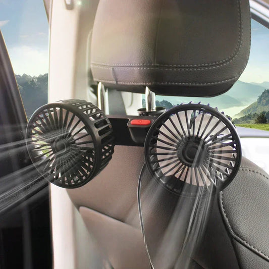 12V 24V Car Fan USB Charge Dual Head Fan 360 Degree Rotation 3-speed Car Seat Back Cooling Fan for Summer Car Accessories