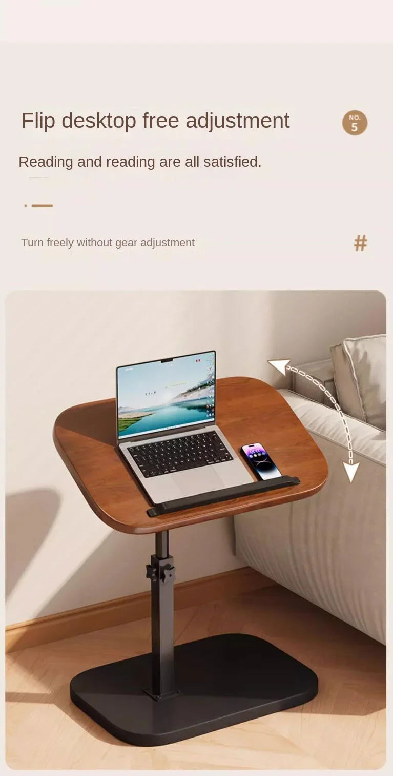 Modern Adjustable Height Sofa Side Table Multifunctional Woody Rotating Foldable Desktop for Living Room Bedroom Home Office