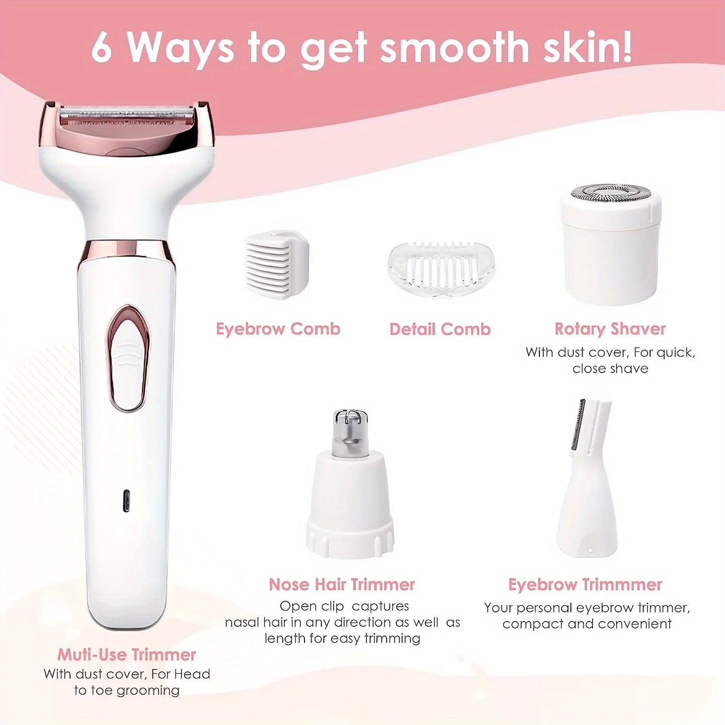 4-in-1 ladies 'multifunctional electric hair remover set Ladies bikini trimmer USB charging eyebrows nose hair face leg portable