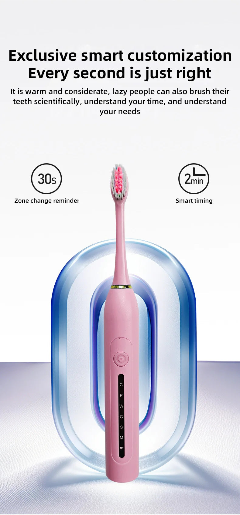 TOWODE Electric Toothbrush Smart Timing Tooth Brush USB Rechargeable Teeth Clean Whitening Sonic Toothbrush With Replacement Hea