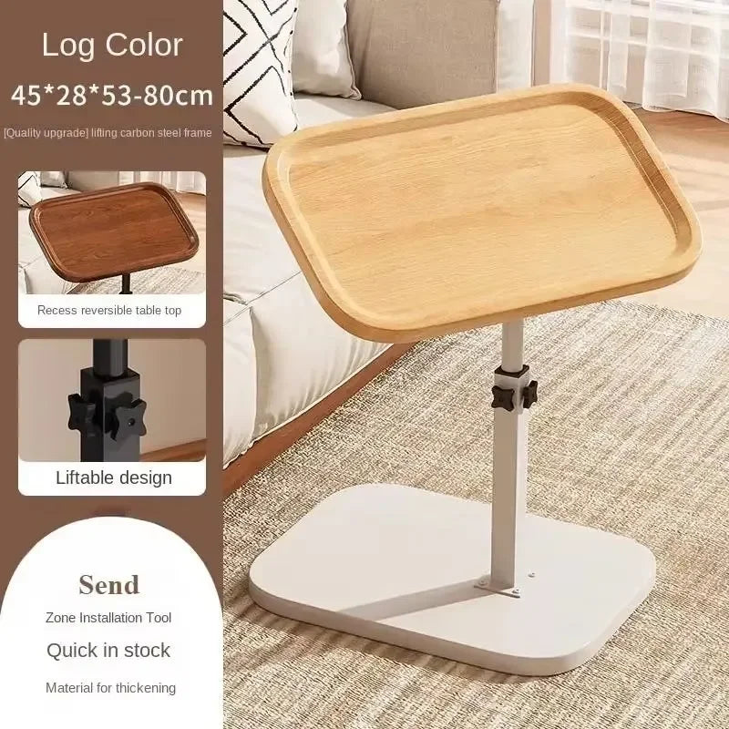 Modern Adjustable Height Sofa Side Table Multifunctional Woody Rotating Foldable Desktop for Living Room Bedroom Home Office