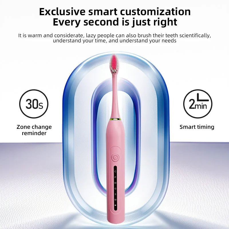 TOWODE Electric Toothbrush Smart Timing Tooth Brush USB Rechargeable Teeth Clean Whitening Sonic Toothbrush With Replacement Hea
