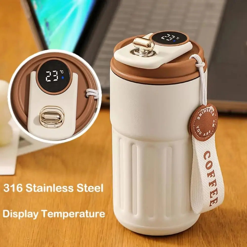 Gift 450ML Thermal Water Bottle Portable Large Capacity Coffee Thermos Cup Digital Intelligent Drinking Bottle Kitchen Supplies
