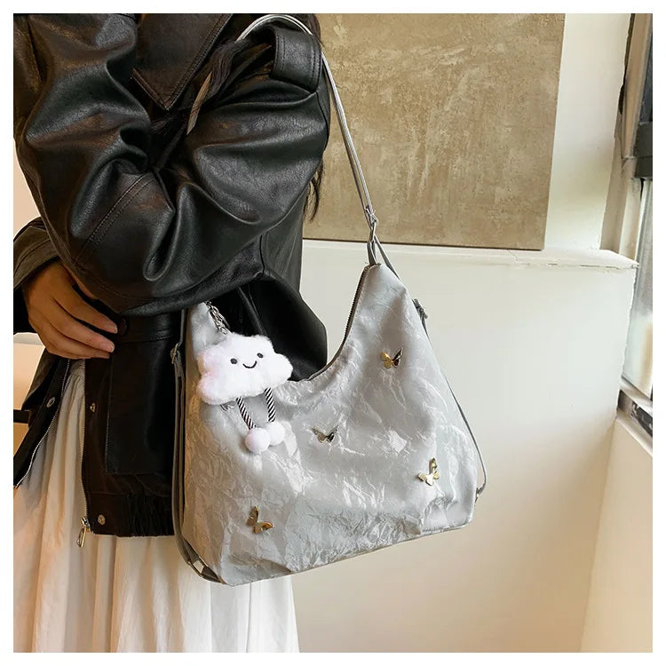 Fashion Handbag Multi-purpose Tote Bag Leisure Soft Leather Large Capacity Butterfly Decoration Shoulder Bags for Women