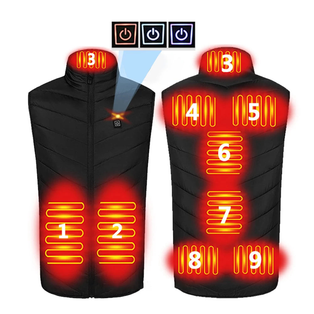 Unisex Electric Thermal Jacket Rechargable Heating Thermal Vest Infrared Carbon Fibe 3 Heating Levels for Trekking Ski Cycling