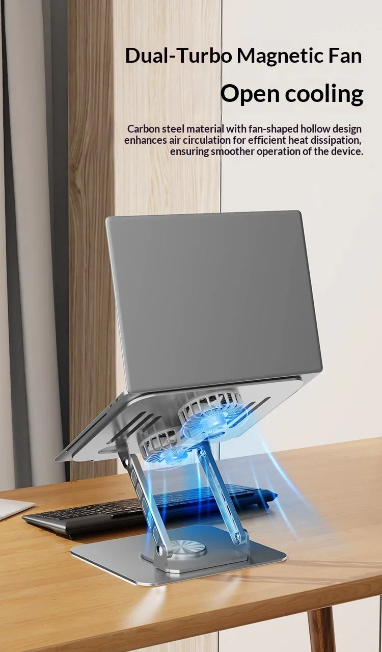 360 Degree Rotating Full Metal Laptop Cooling Bracket with Quiet Fan Ergonomic Laptop Stand for MacBook Lenovo Dell