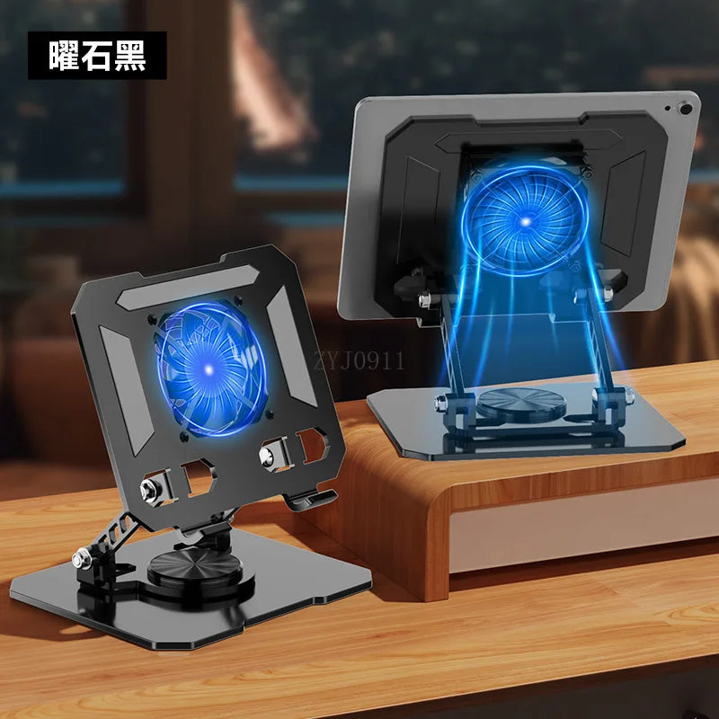 360 ° rotating metal laptop cooling bracket, desktop with fan, flat support frame raised