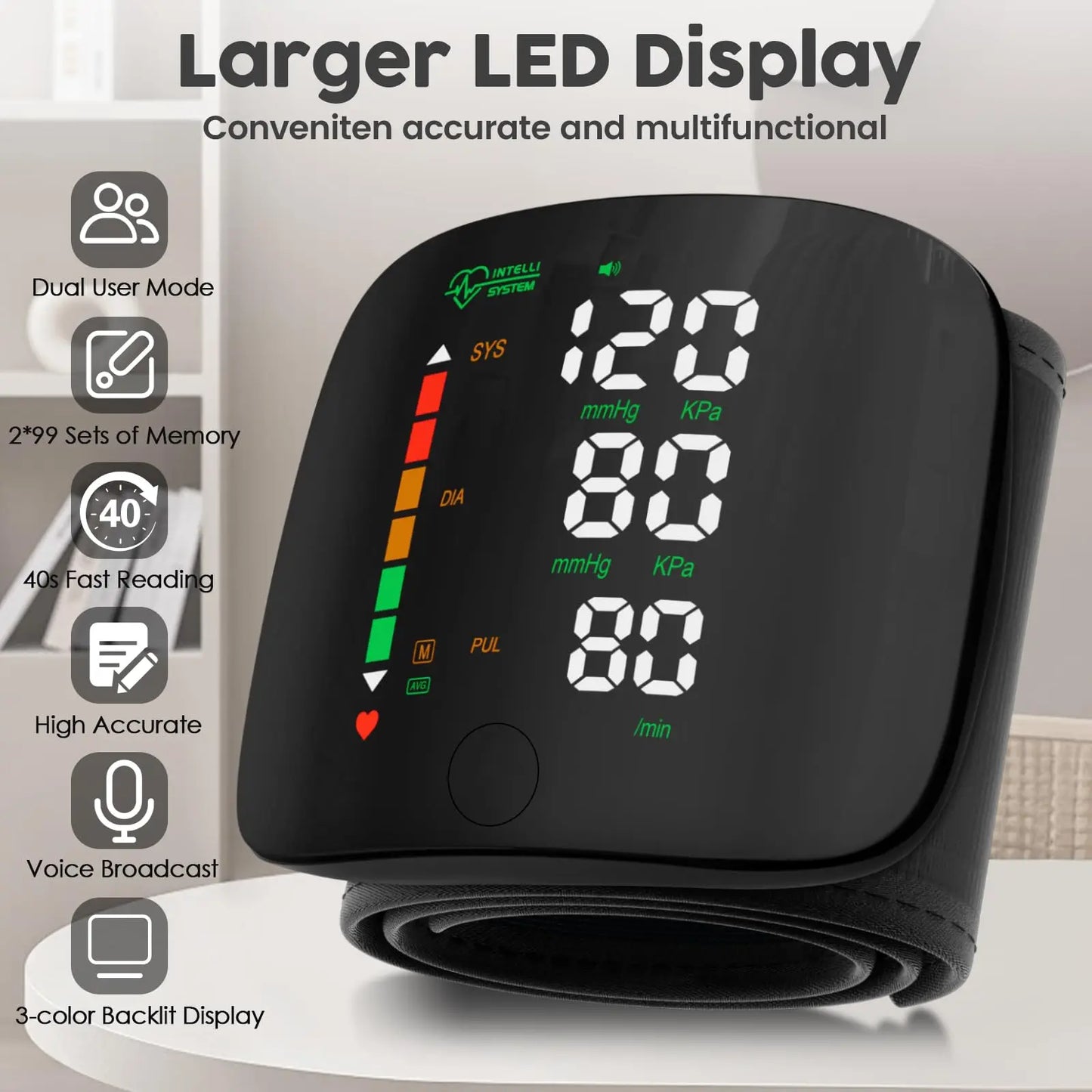Wrist Blood Pressure Monitor Led Display, Touch Screen Wrist Blood Pressure CuffReading Memory Wrist Bp Monitor