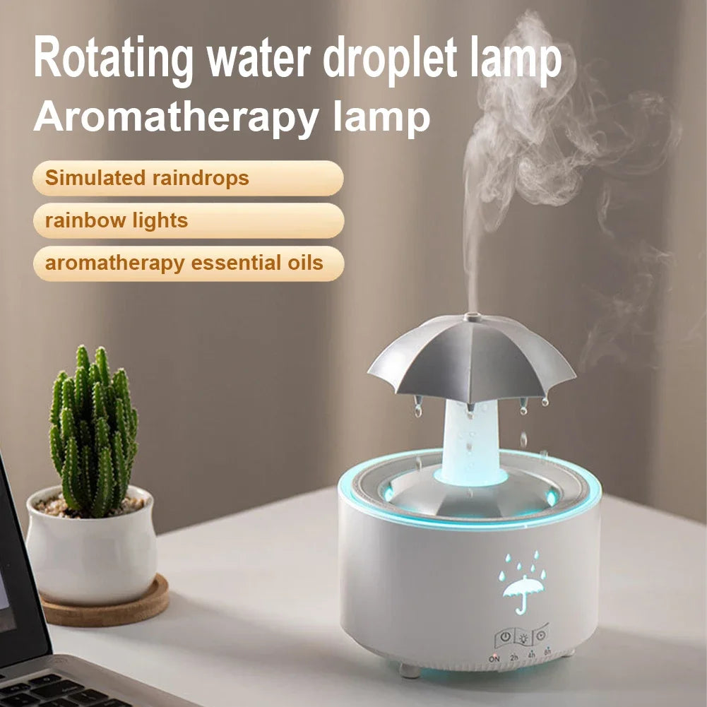 Rotate Umbrella Water Drop Air Humidifier with Colorful Light Raindrop Aroma Essential Oil Diffuser Aromatherapy Humidifiers