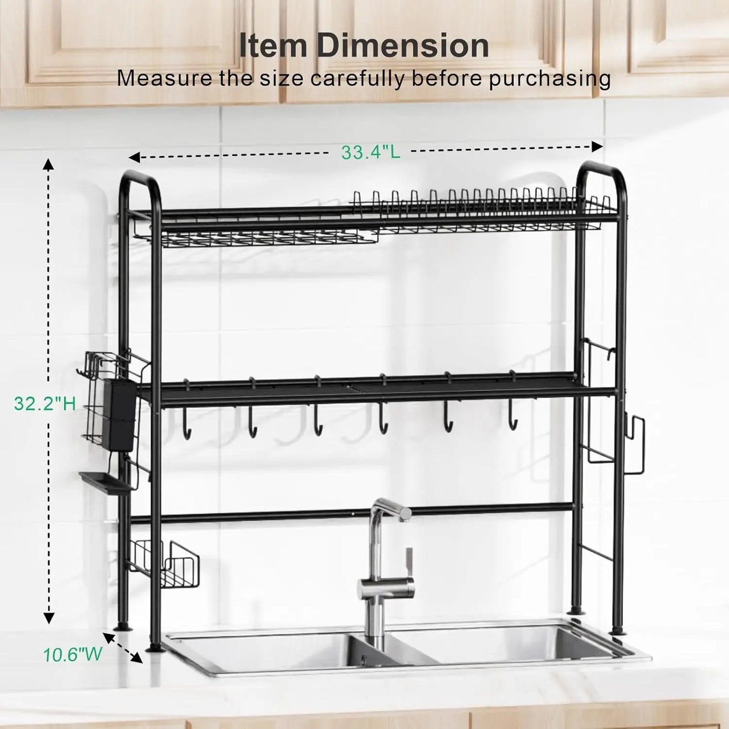 Over The Sink Dish Drying Rack, 2 Tier Above Sink Dish Drainer Drying Rack with Utensil Holder for Kitchen Counter, Rustproof
