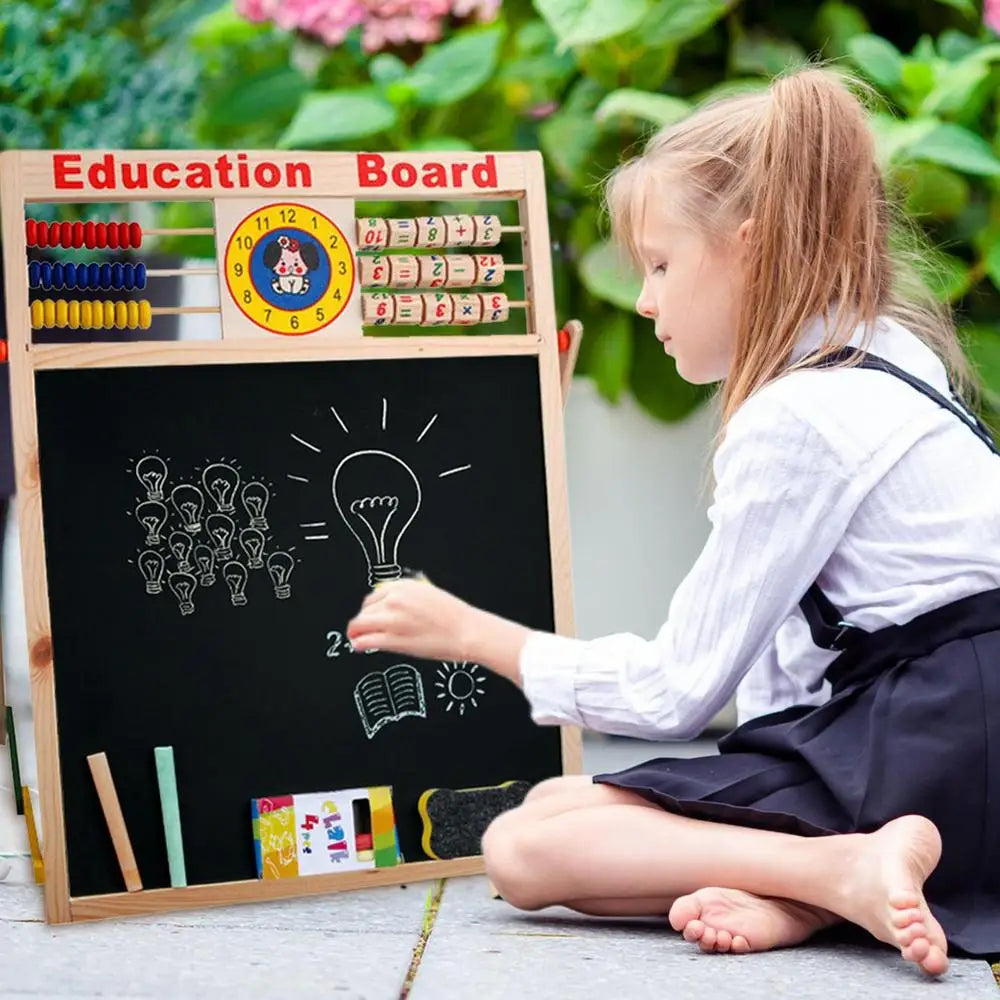 Magnetic Blackboard Double-Sided Magnetic Whiteboard Magnetic Dry Erase Board With Abacus Bracket Type Wooden Art Easel Standing