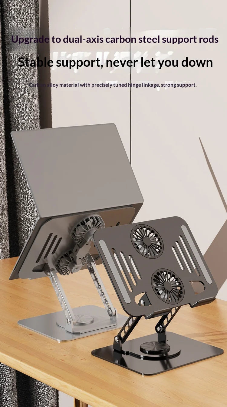 360 Degree Rotating Full Metal Laptop Cooling Bracket with Quiet Fan Ergonomic Laptop Stand for MacBook Lenovo Dell