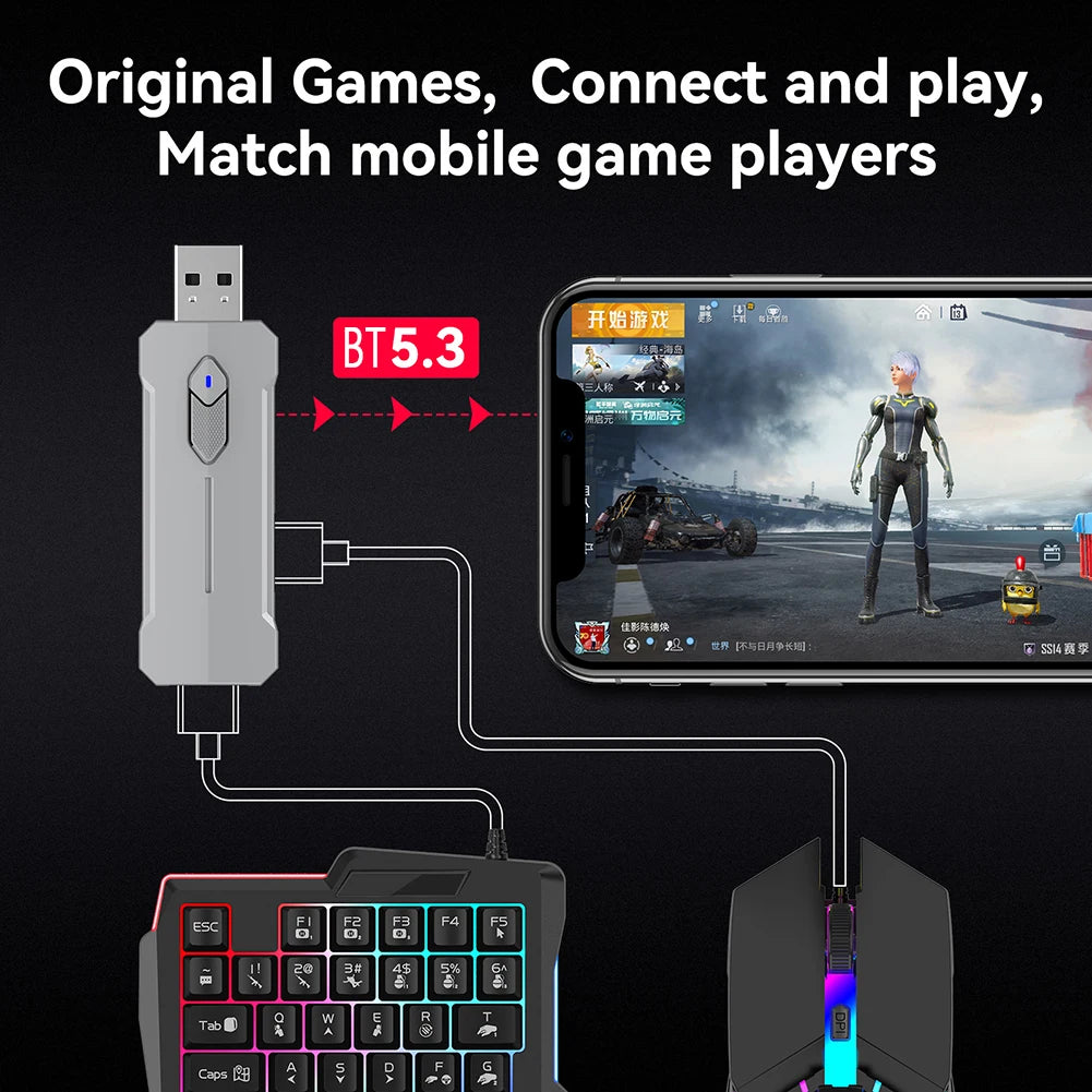 5 in 1 Keyboard Mouse Gaming Converter Bluetooth-Compatible 5.3 for PUBG Gaming Keyboard and Mouse Combo for Android System