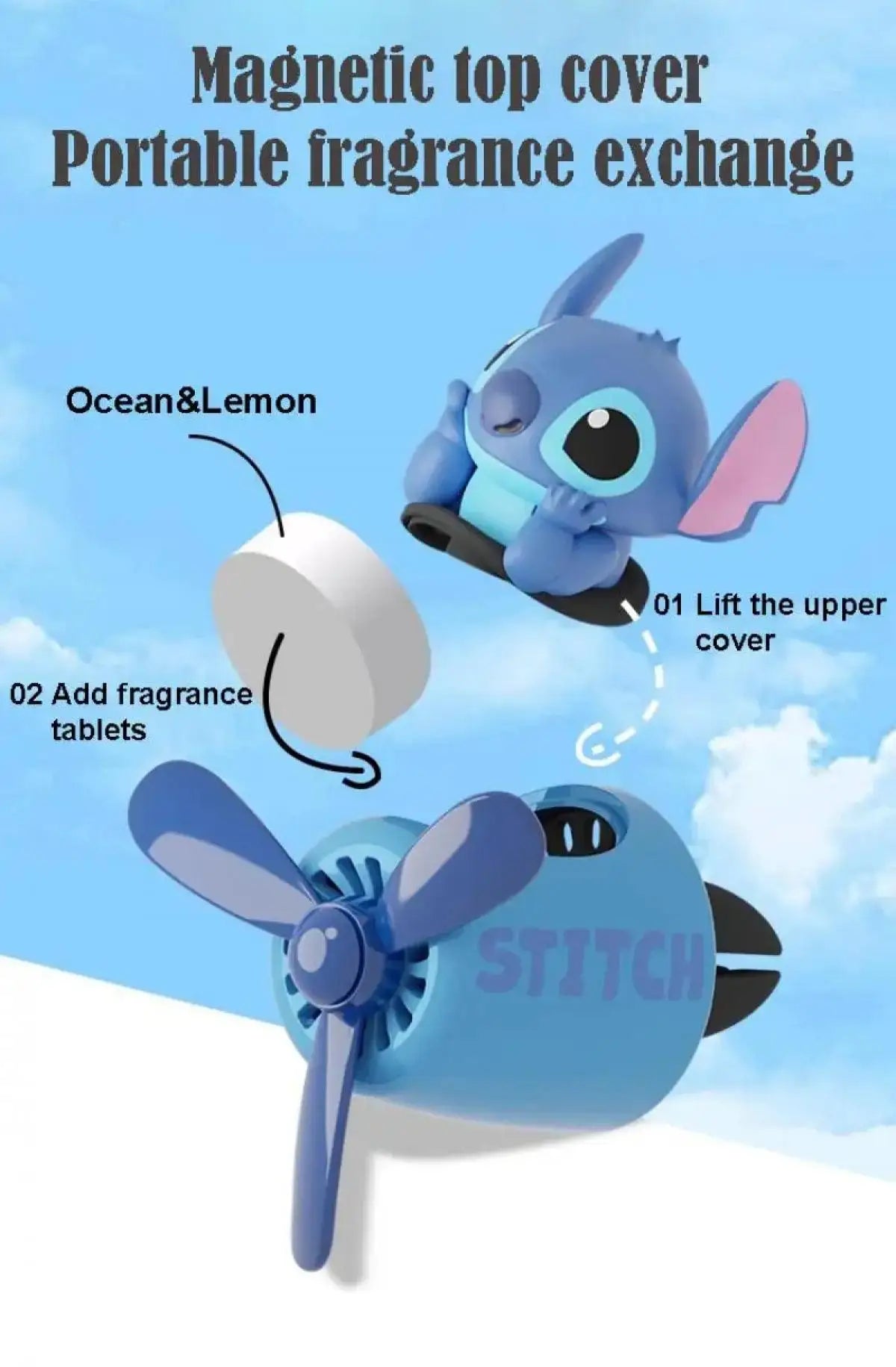 Stitch Car Air Freshener Cute Airplane Vent Clip Perfume Decor Lilo and Stitch Anime Car Accessories Gift for Kids