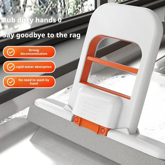 Mini Foldable Desktop Mop,Portable Self-Squeeze Short Mop, Push-Pull to Squeeze and Rinse Wet/Dry Cleaning for Kitchen Bathroom