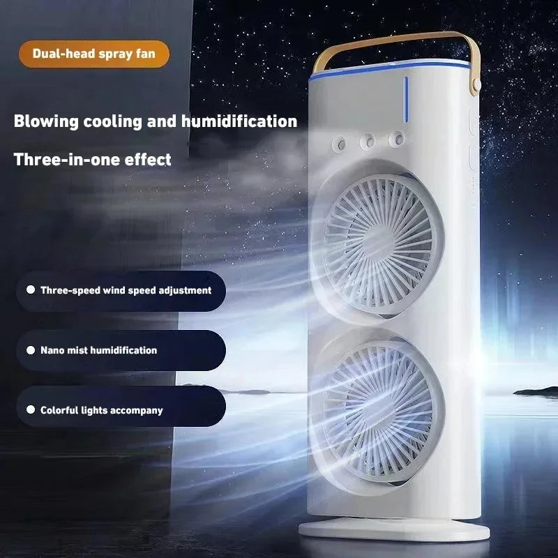 Double-Headed Spray Air Conditioner Fan 3 Speeds Rechargeable USB Desk Air Cooler Night Light Remote For Office Home
