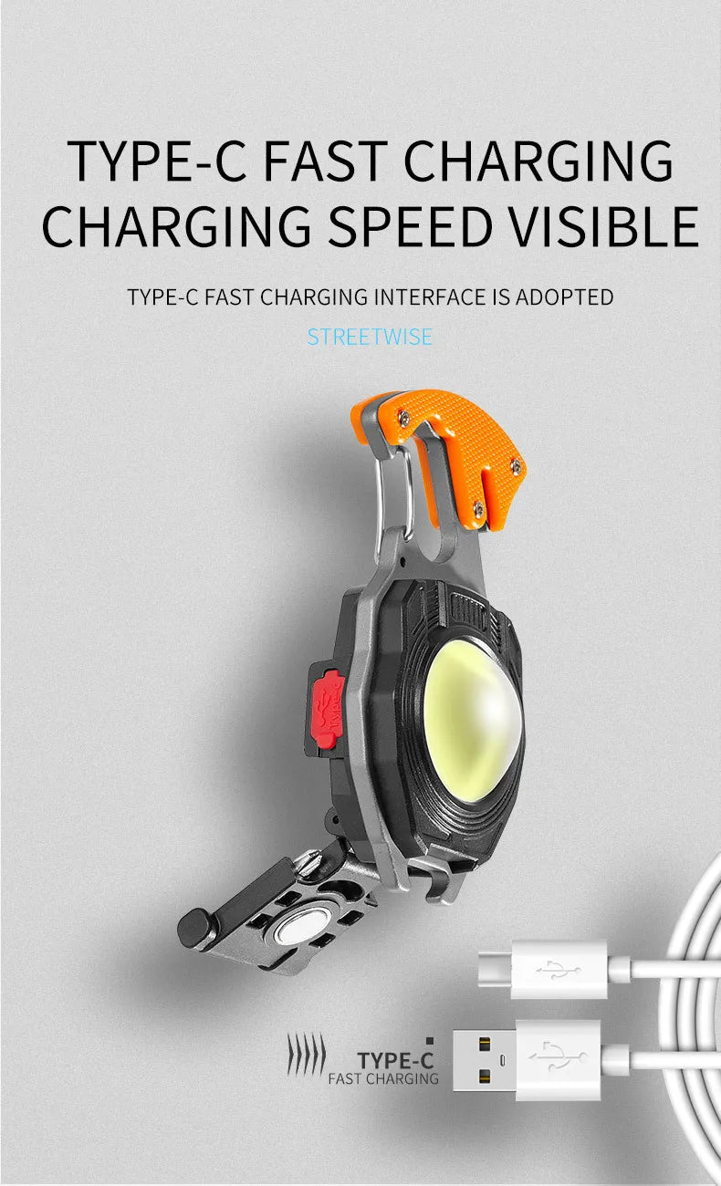 COB keychain work light multifunctional cigarette lighter charging portable camping LED strong light mini camping light