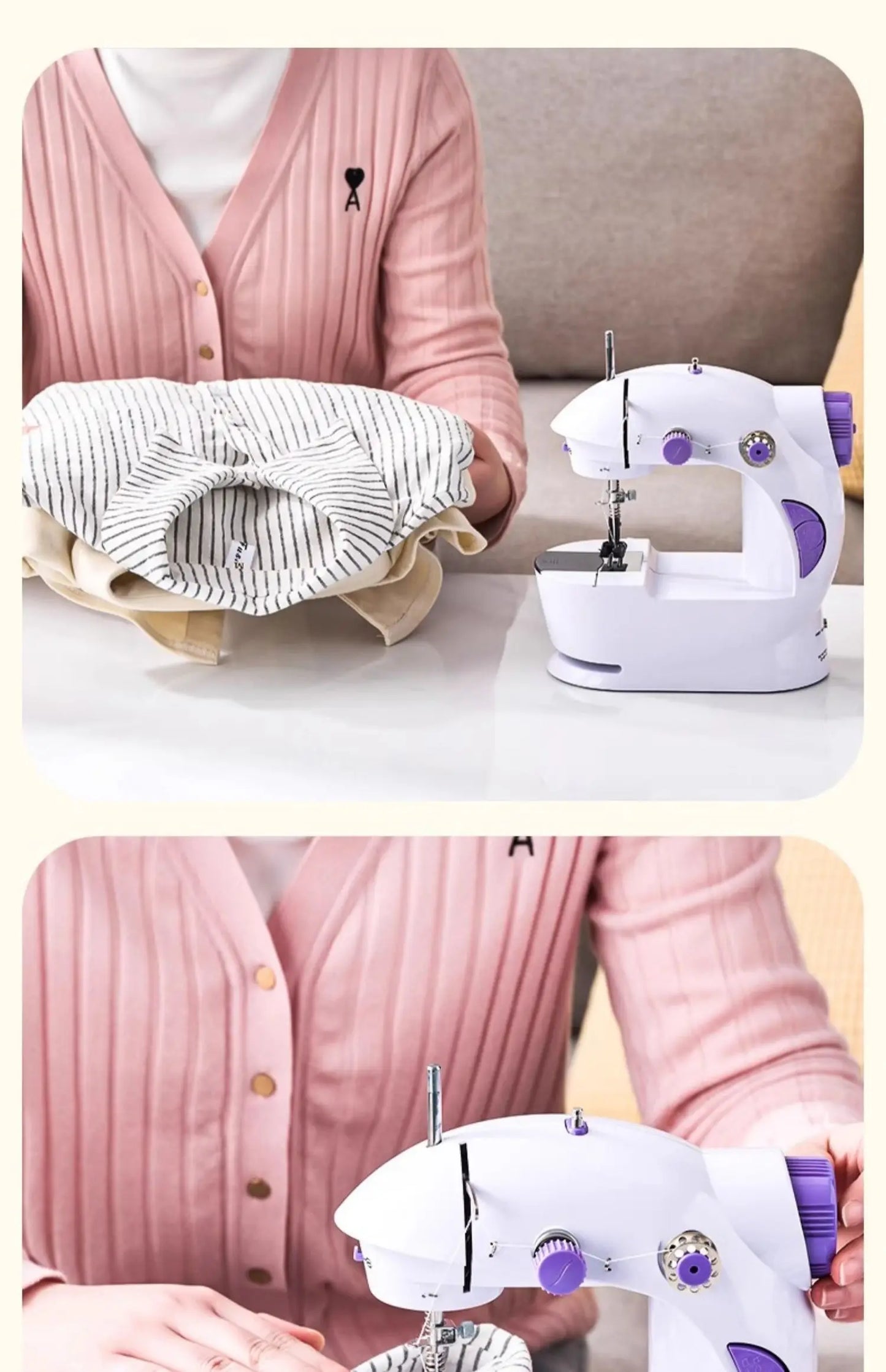 Mini Sewing Machine with Extension Station Table for Beginners, Home Double Speed Foot Pedal Straight Sewing Tool, Gift for Kids