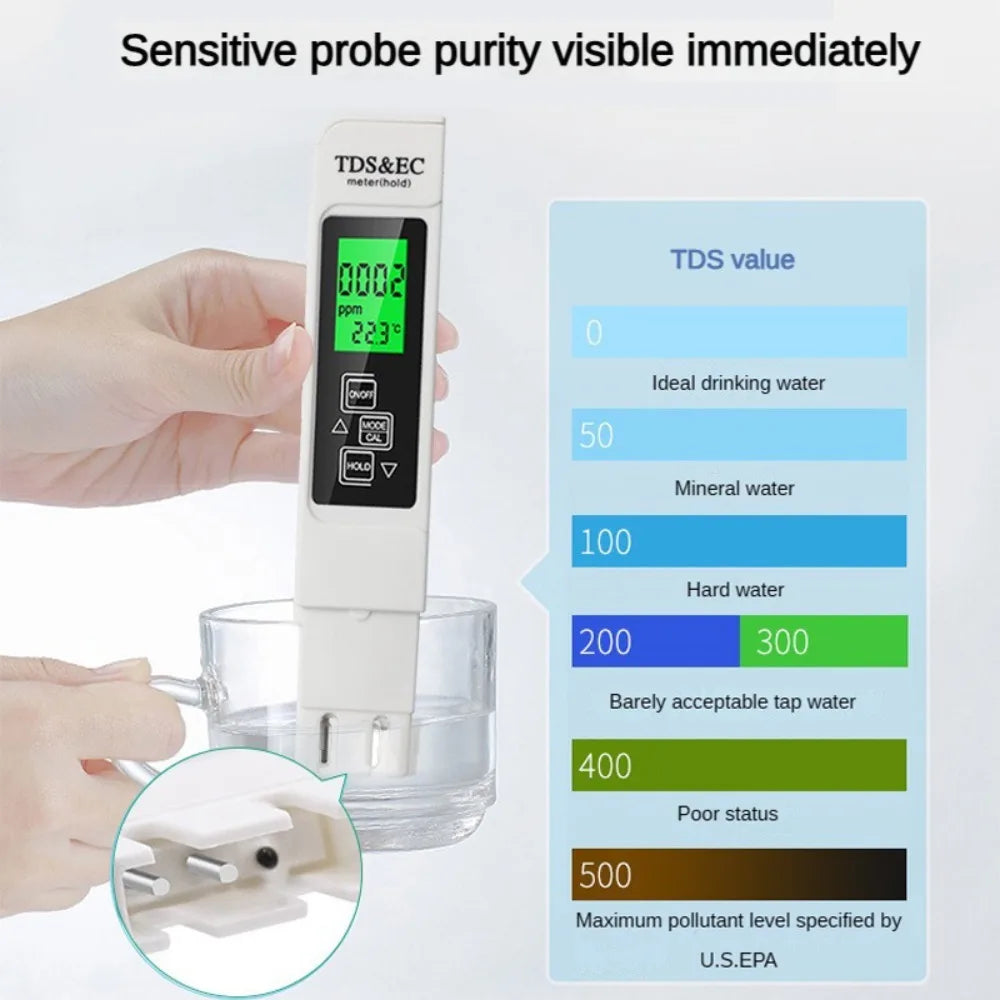 Portable 3-in-1 TDS Meter Digital Display LCD Display Water Tester Handheld Water Quality Tester Water Hydroponics