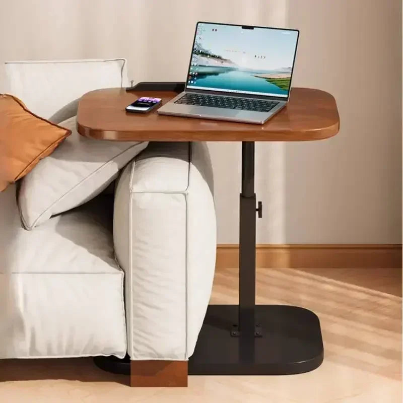 Modern Adjustable Height Sofa Side Table Multifunctional Woody Rotating Foldable Desktop for Living Room Bedroom Home Office