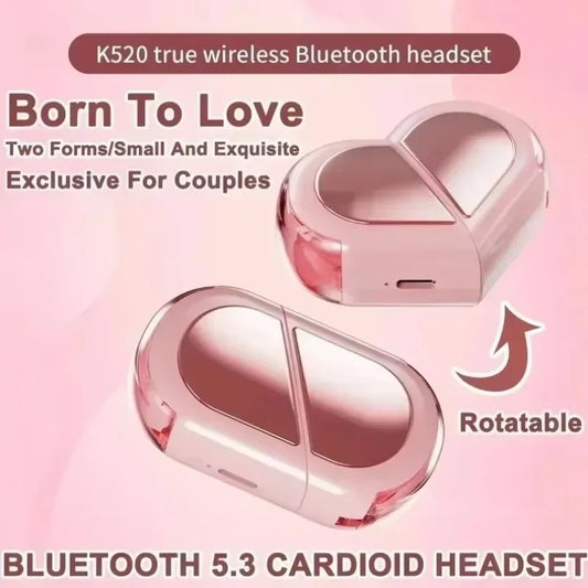 2025 Rotatable Love Heart Shaped Charging Case Low Latency Headphones NEW K520 Wireless Stereo Earbuds EarphoneFor Phone Tablet