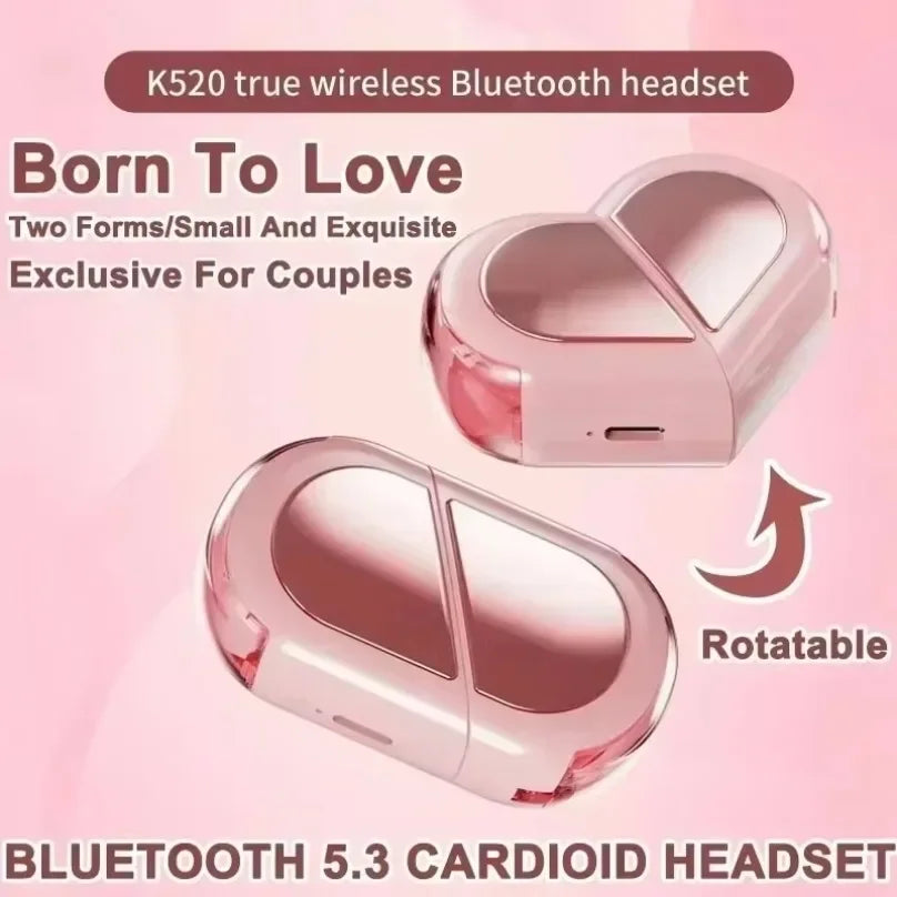 2025 Rotatable Love Heart Shaped Charging Case Low Latency Headphones NEW K520 Wireless Stereo Earbuds EarphoneFor Phone Tablet