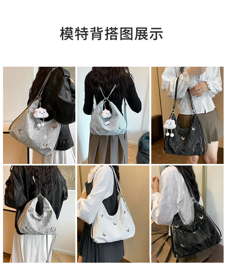Fashion Handbag Multi-purpose Tote Bag Leisure Soft Leather Large Capacity Butterfly Decoration Shoulder Bags for Women