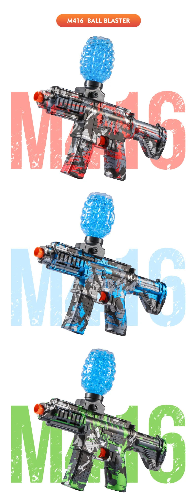 M416 Electric Ball Blaster Toy Gun - High-Speed, Metallic Finish, Rechargeable - Halloween Thanksgiving Gift
