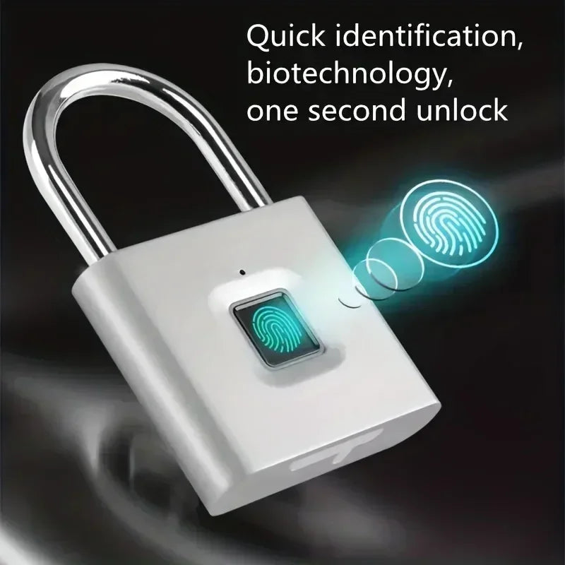 Home  Fingerprint Padlock Aluminum Sliding Door Security Bar 0.2s Lock Portable Anti-theft Electronic Waterproof Unlock To Use