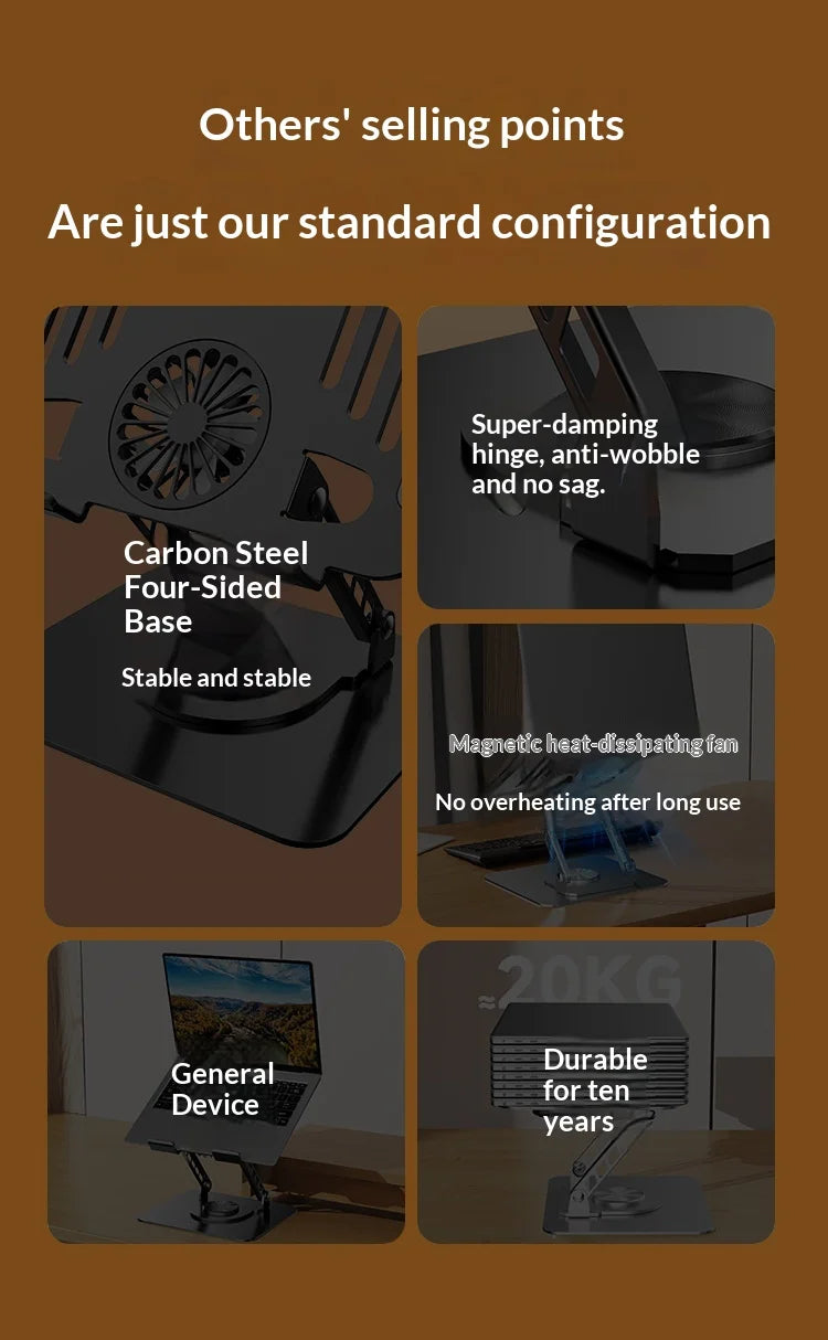 360 Degree Rotating Full Metal Laptop Cooling Bracket with Quiet Fan Ergonomic Laptop Stand for MacBook Lenovo Dell