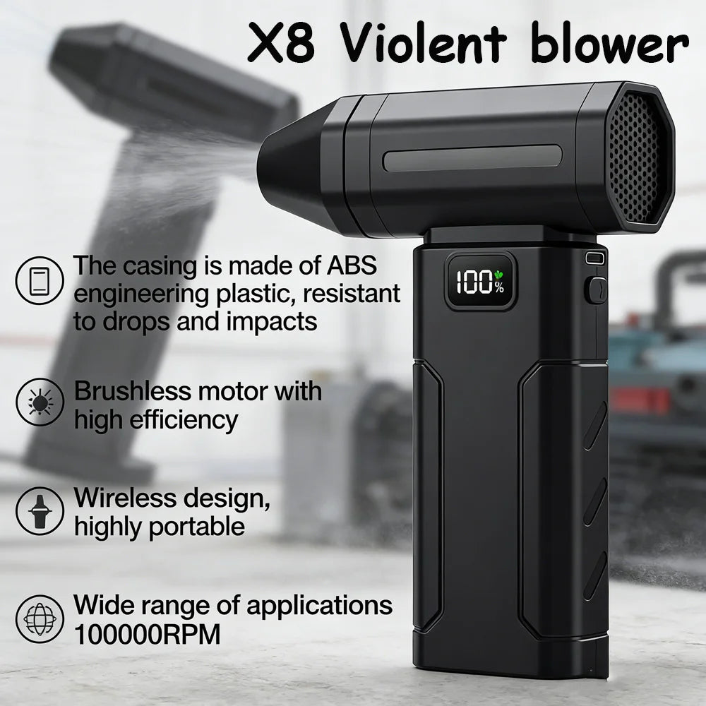 X8 Brushless Turbo Jet Fan Blower 100000RPM Powerful Electric Air Blower Vacuum Dust Cleaner Portable Dust Cleaner Violent Fan