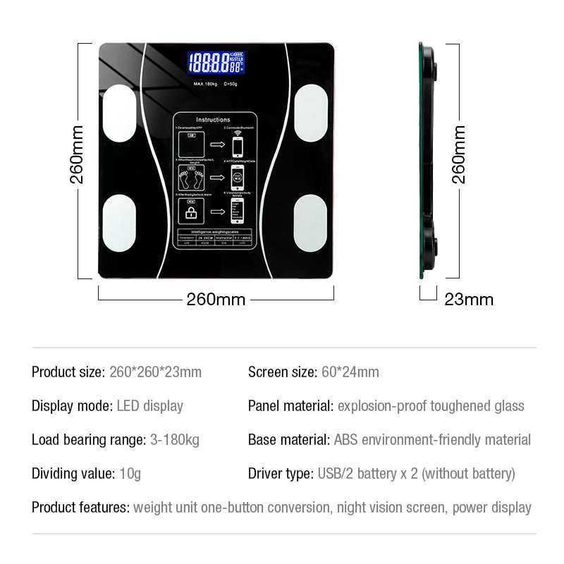 Body Fat Scale Smart Wireless Digital Bathroom Weight Scale Body Composition Analyzer With Smartphone App Bluetooth GUANYAO