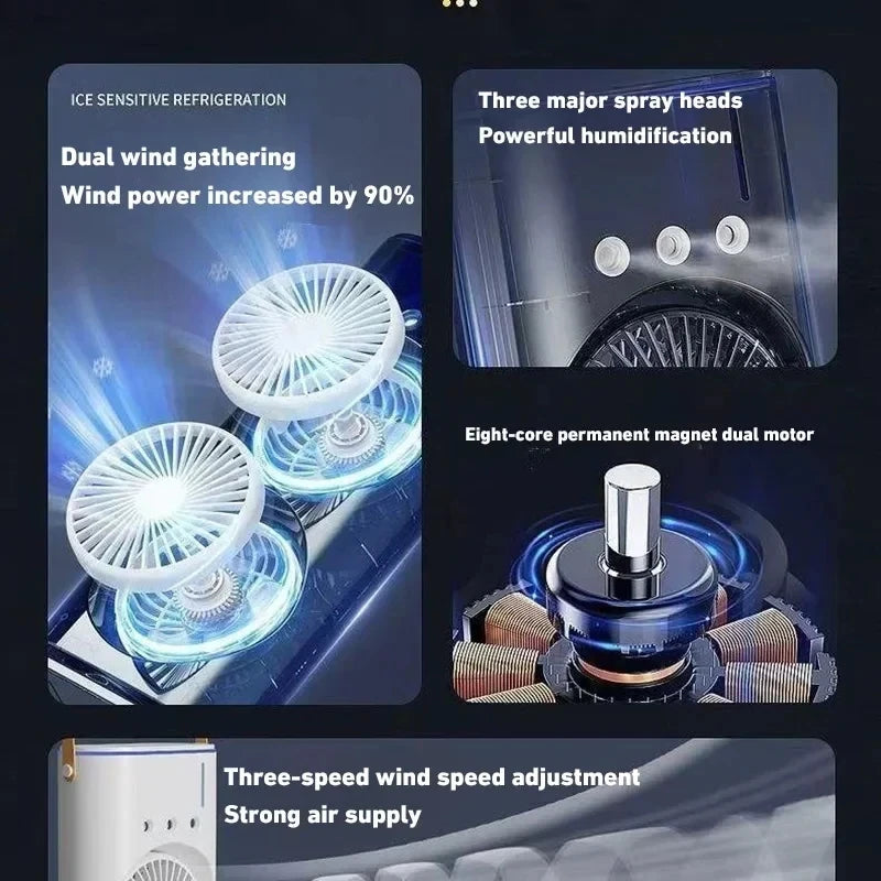 Double-Headed Spray Air Conditioner Fan 3 Speeds Rechargeable USB Desk Air Cooler Night Light Remote For Office Home